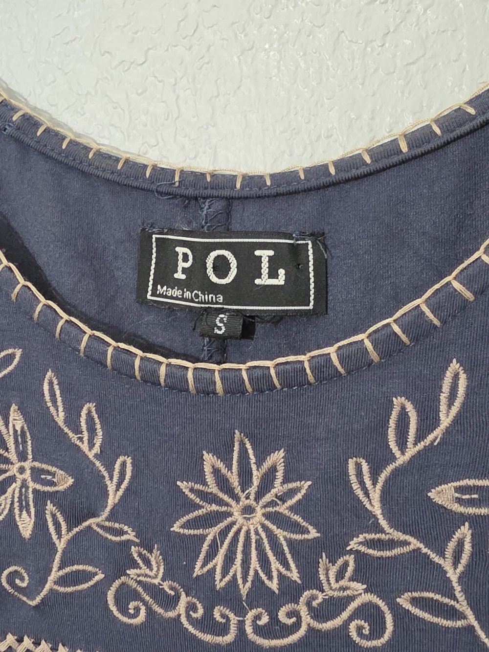 POL Embroidered Sleeveless Tank Blue Boho Tunic Shark Bite Hem Womens Small - Picture 6 of 8